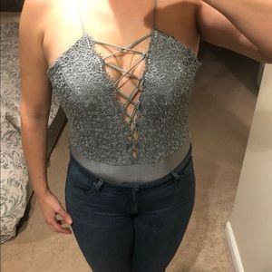 NWOT Luxxel lace bodysuit top L